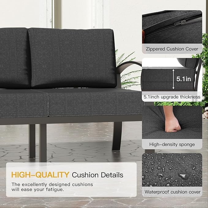 Aluminum Patio Furniture Set with Coffee Table,8 Seats Metal Modern Outdoor Furniture w/5.1" Thick Cushions,Patio Sectional w/Swivel Chairs for Patio,Backyard,Black