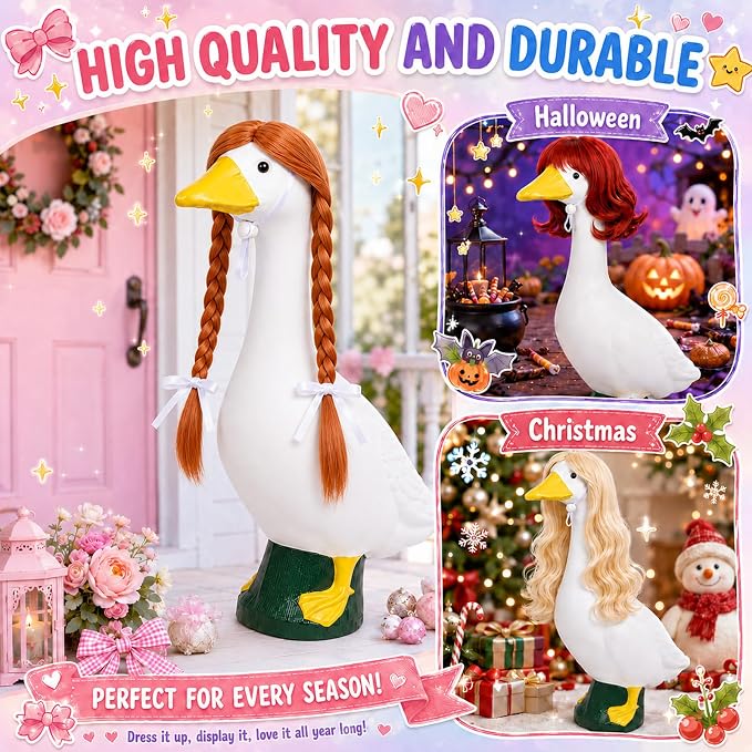 4Pcs Porch Goose Wigs Set Porch Goose Outfits Accessories for Outdoor Statue Accessories Garden Patio Yard Goosey Decoration (6PCS Wigs-A)
