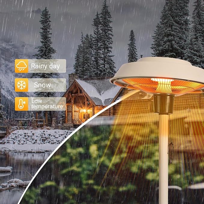 Electric Patio Outdoor Heater, 1500W Infrared Tabletop Heaters for Indoor Oudoor Use, IP55 Waterproof, Tip-over & Overheating Protection, Perfect for Garden, Balcony (light grey, tabletop-pull string)