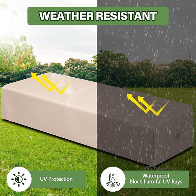 Tingjoo 2 Pcs Patio Chaise Lounge Cover Waterproof Outdoor Lounge Chair Cover 30" D x 83" W x 12" H UV Resistant with Handle Strap for Furniture Protection (Tan)