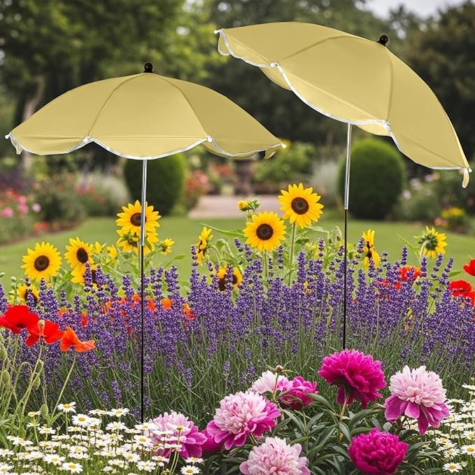 4 Pack Plant Umbrellas for Outdoor Plants 25" Larger Garden Umbrella Sun Shade with Adjustable Angle 40" Higher Sun Protection Cover Shade for Plants, Potted Flower,Garden Bed