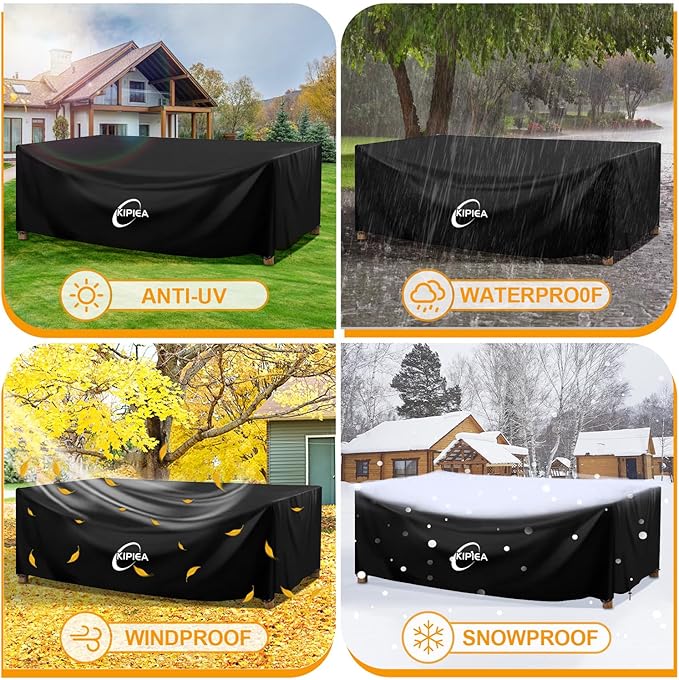 Kipiea Outdoor Furniture Covers Waterproof, 420D Heavy-Duty Patio Furniture Set Covers, No Tears Anti UV No Fading (96" L x 63" W x 40" H)