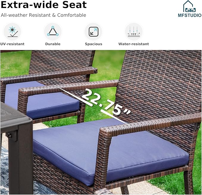 MFSTUDIO 7 Pieces Patio Dining Set for 6, 65” Wood-Like Metal Dining Table & Wicker Chairs, Outdoor Rattan Dining Furniture Set, Patio Rectangular Table and Chairs for 6, Deck, Backyard