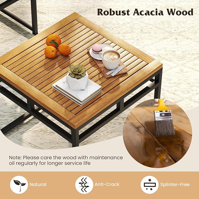Tangkula L Shaped Outdoor Sectional Sofa Set, 4 Pieces Acacia Wood Patio Cushioned Conversation Set with Bungee Rope Seat,for Porch, Yard, Poolside (Off White)