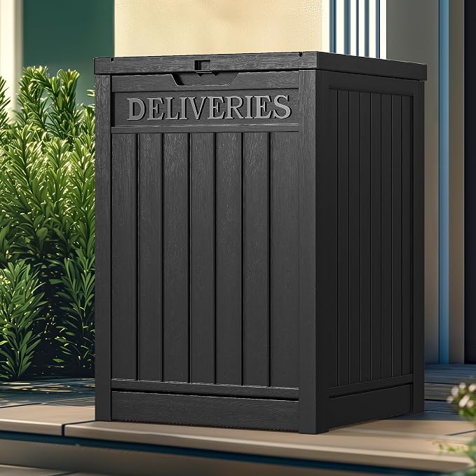 YITAHOME Resin Package Delivery Box 51 Gallon, Secure Lockable Resin Package Delivery Container, Deck Box for Porch & Curbside, Black