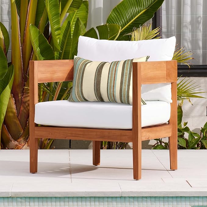 DYTXIII Pack of 2 Waterproof Outdoor Lumbar Pillow with Inserts, 12x20 in Rectangle Decorative Patio Throw Pillow for Home, Sofa,Bench and Patio Furniture, Stripe Onyx