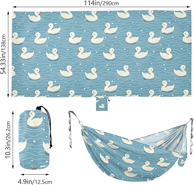 Camping Hammock Outdoor Hammocks for Outside Duck Blue Wave Beach Trees Portable Lightweight with Pockets Tree Straps Indoor
