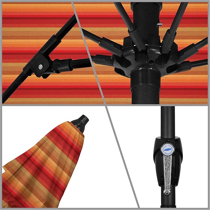California Umbrella 12-Year Protection 9-Ft Outdoor Patio Umbrella, Sunbrella Fade-Resistant Acrylic Fabric, Auto Tilt and Crank, Heavy-Duty Aluminum Frame/ Reinforced Ribs, Bronze Pole, Astoria Sunset