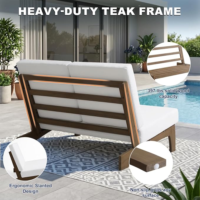 Pia Ricoo 4 Piece Patio Furniture Sets, Outdoor Loveseat Sofa Set with 2 Chairs & Coffee Table, Patio Conversation Set for Backyard, Deck, Lawn, Beige