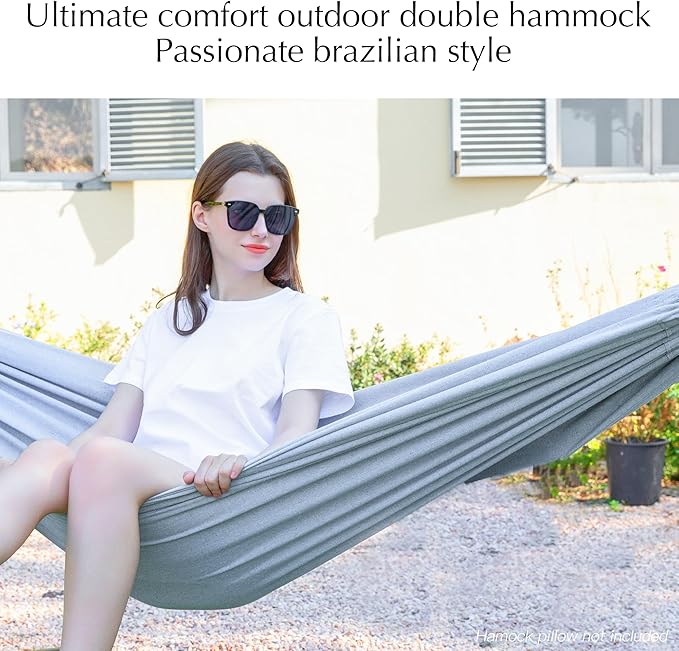 PNAEUT Double Hammocks for Outside, Replacement Outdoor Tree Hammock for Indoor Patio Porch Garden (Light Gray, Medium)