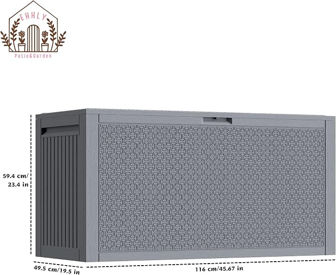 EHHLY 90 Gallon Outdoor Storage Box, Lockable Waterproof Deck Box, Resin Weather Resistant Outdoor Storage for Garden Tools, Cushions, Indoor Outdoor Accessories