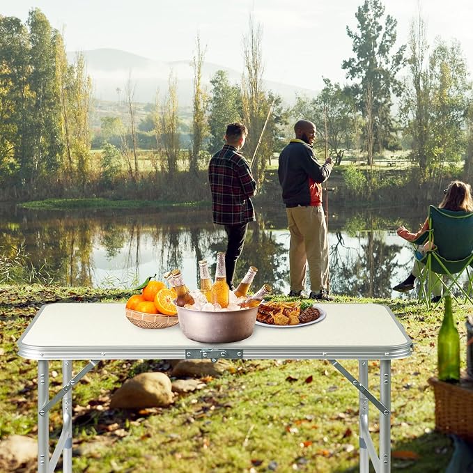 Road Ahead Aluminum Folding Camping Table,3ft Portable Folding Outdoor Table, Lightweight Table, with Carry Handle ，for Beach, BBQ,，Party，Camp Kitchen