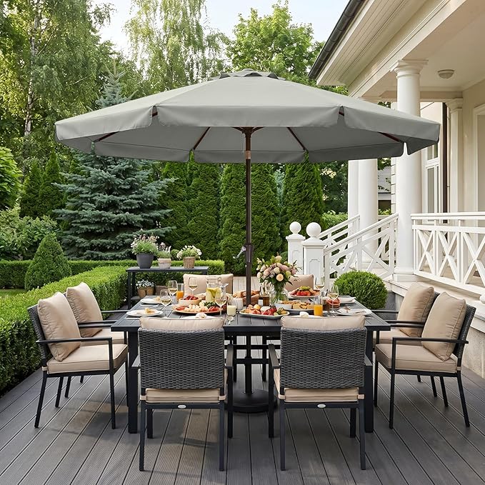 ABCCANOPY 9ft Scalloped Patio Umbrella, Outdoor Table Umbrella with Tilt and Crank, Fiberglass Ribs Deck Umbrella for Patio, Pool, Garden, Picnic (Light Gray)