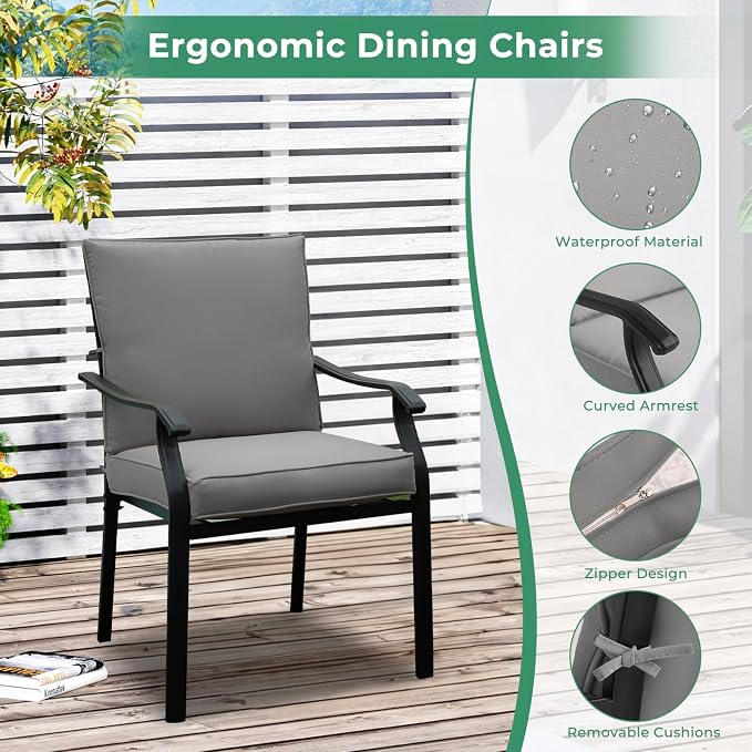 LVUYOYO 7-Piece Outdoor Patio Dining Set, Metal Stackable Chair & Rectangular Table Set, All-Weather Furniture for Backyard, Garden,Balcony,Porch (Gray)