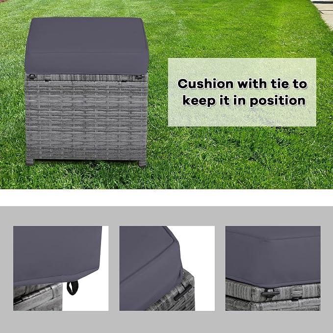 RELAX4LIFE 7 PCS Wicker Patio Furniture Set, Outdoor Rattan Sofa Set with Dining Table & Ottomans Soft Cushions for Backyard Garden Poolside Balcony, Sectional Conversation Couch Set (Gray)
