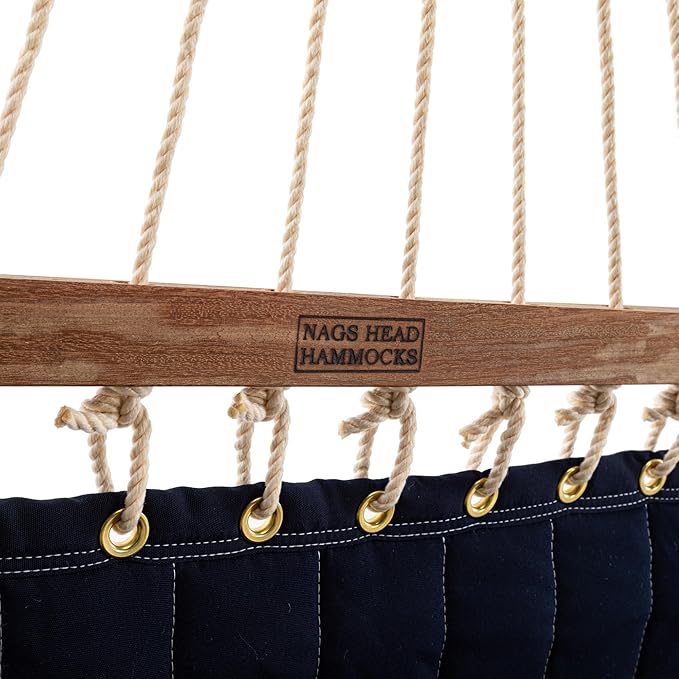 Nags Head Hammocks Navy Quilted Hammock, Constructed of Durable Fabrics, Cumaru Spreader Bar, Rolled Rim Grommets, Galvanized Hardware, Handcrafted in The Carolinas