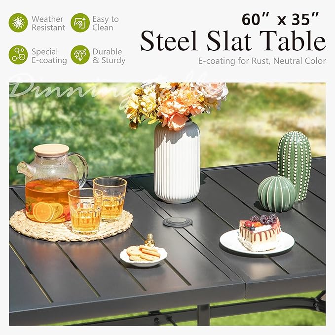 Sophia & William Patio Dining Set Metal Outdoor Table and Chairs Furniture Set 7 Piece, Large 59" Dining Table with Umbrella Hole and 6 Backyard Garden Chairs Support 300LBS for Deck, Lawn, Garden