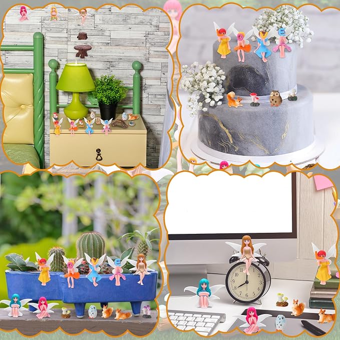 33 Pcs Fairy Garden Miniature Kit Resin Fairies Animal | Weatherproof Solid Resin, PVC Colorful Fairies, Assorted Animal Mushroom Pond Decor, for Terrarium Patio Dollhouse DIY Craft
