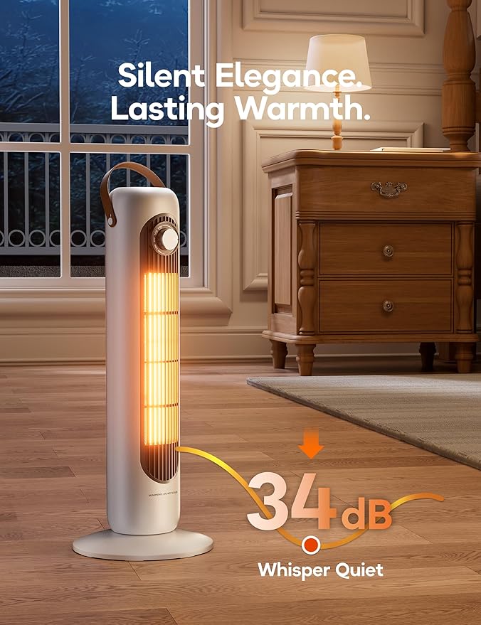 Outdoor Heaters for Patio, 350Sq.ft 1S Heating, 1500W PTC Ceramic Electric Patio Heater, Overheating & Tip-Over Protection, 70° Oscillating Space Heaters for Indoor Use Large Room, 4 Modes, Ivory