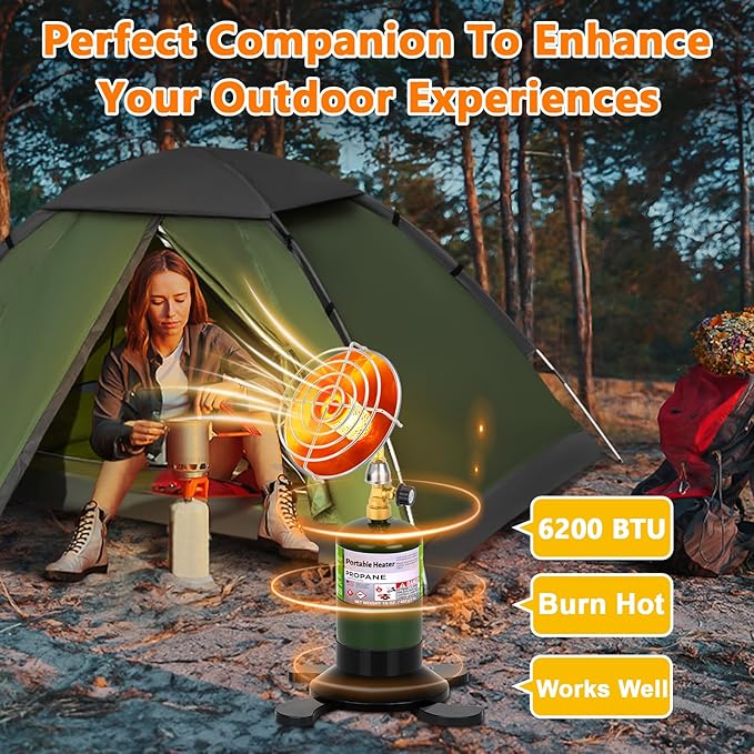Portable Propane Heater for Camping, Outdoor Gas Space Patio Heater, Upgraded High Heat Output Heaters Foldable Tank Holder for Winter Tent Hiking Fishing Hunting