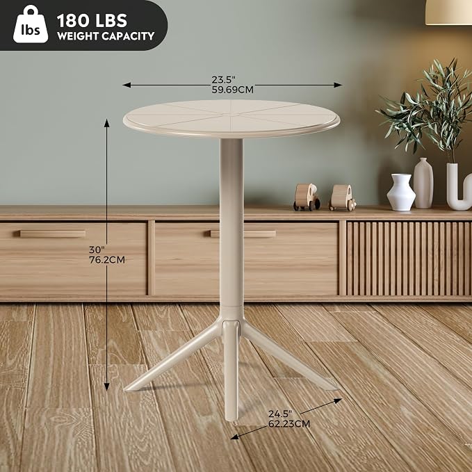 Costaelm Patio Table for 4-Person, Outdoor Patio PP Round Dining Table, All-Weather Bistro Dining Table for Backyard Deck Porch Poolside, Sand