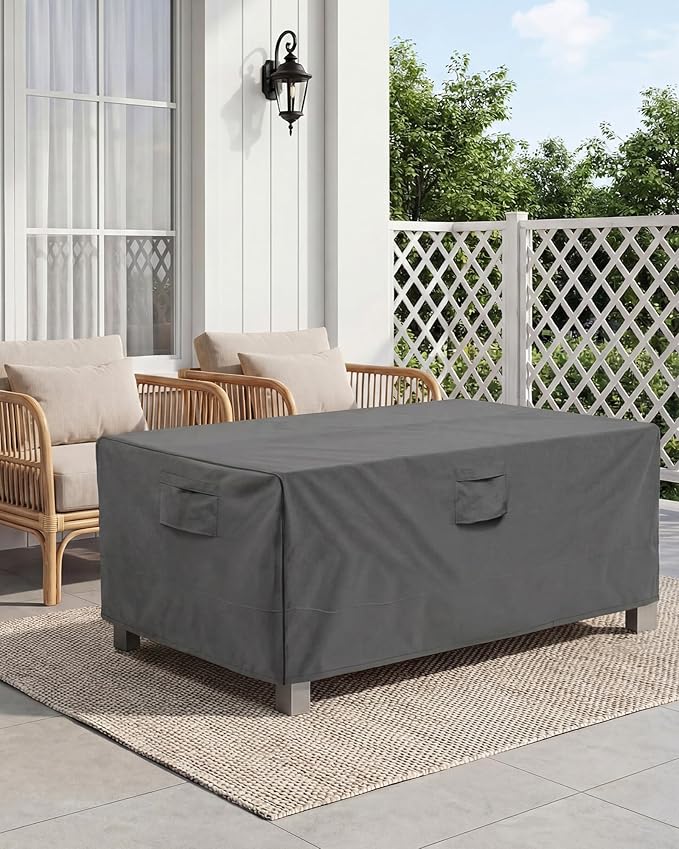 Vailge Rectangular/Oval Patio Table Cover, Heavy Duty and Waterproof Outdoor Lawn Patio Furniture Covers, Large Grey