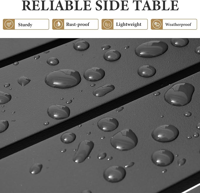 Crestlive Products Outdoor Side Table Set of 2, Aluminum Rectangular Side/End Table, Small Patio Coffee Bistro Table for Outdoor Indoor (Black)
