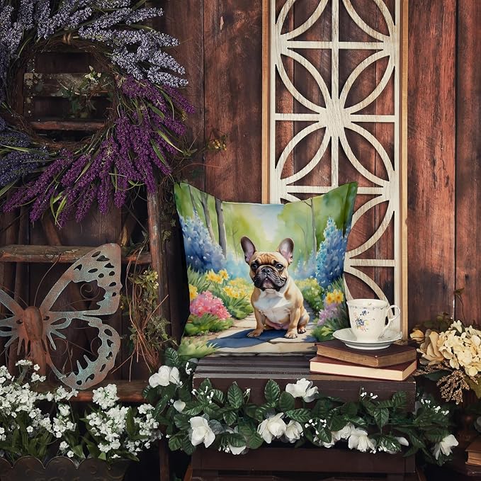 Caroline's Treasures French Bulldog Spring Path Throw Pillow Machine Washable, Indoor Outdoor Decorative Pillow for Couch, Bed or Patio, 18Hx18W