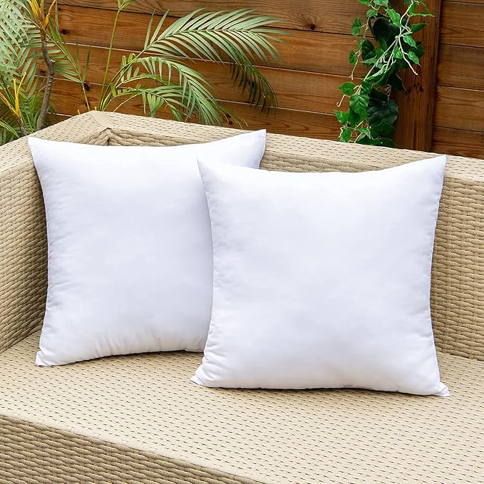 EMEMA Pack of 2 Outdoor Pillow Inserts Waterproof Throw Pillow Premium Fluffy Decorative Cushion Square Inner Soft for Patio Furniture Garden Sleeping Bed Couch Sofa Bedroom 16x16 Inch 40x40 cm