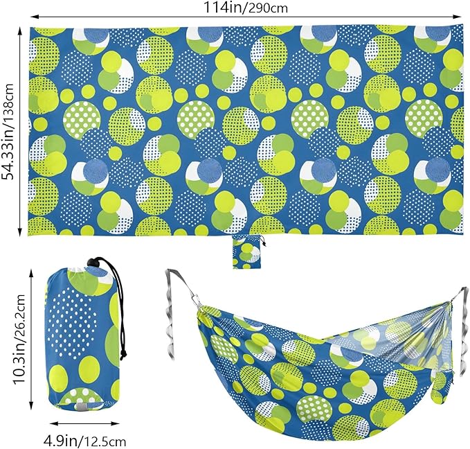 Camping Hammock Outdoor Hammocks for Outside Yellow Blue Geometric Beach Trees Portable Lightweight with Pockets Tree Straps Indoor