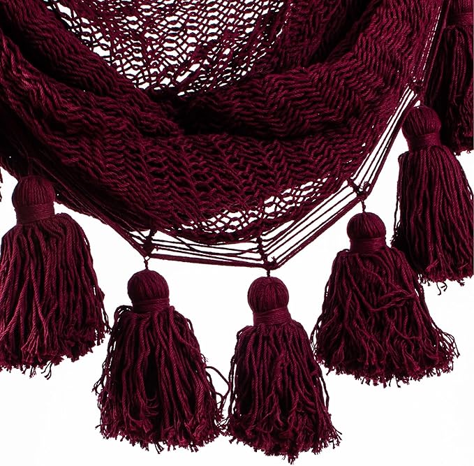 NOVICA Handmade Cotton Hammock Swing Tasseled Rope Mayan Wine from Mexico Burgundy Solid Tropical Decor 'Ocean Seat in Bordeaux'