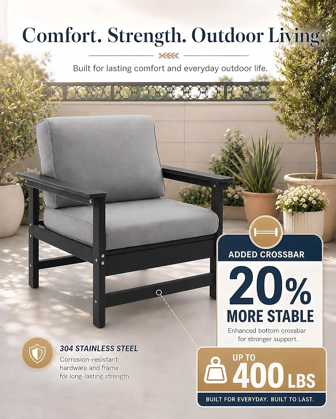 HDPE Outdoor Patio Furniture Set with Cushions, 6 Piece Patio Conversation Set Sofa Set,All Weather Outdoor Couch Set with Coffee Table for Lawn, Garden, Deck