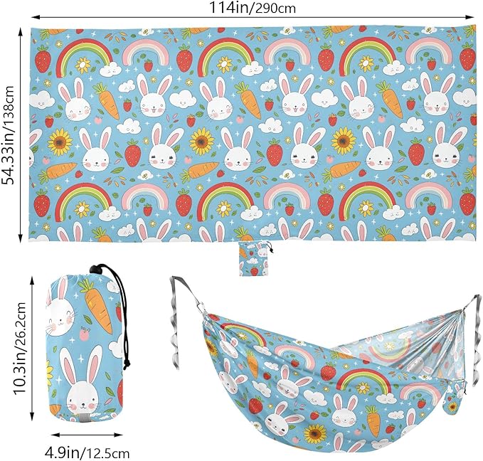 Camping Hammock Outdoor Hammocks for Outside Cute Rabbit Carrot Beach Trees Portable Lightweight with Pockets Tree Straps Indoor