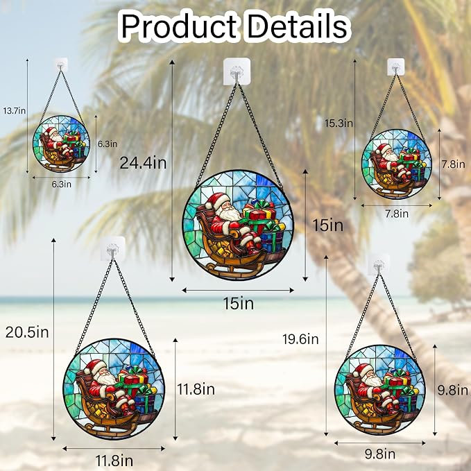 DASTOLL Stained Glass Window Hanging - Santa Claus Gift BoxSuncatcher for Doors Home Christmas Decoration Winter Sun Catcher Thanksgiving New Year Birthday Gift for Women Men Mom Nana 7.8 in