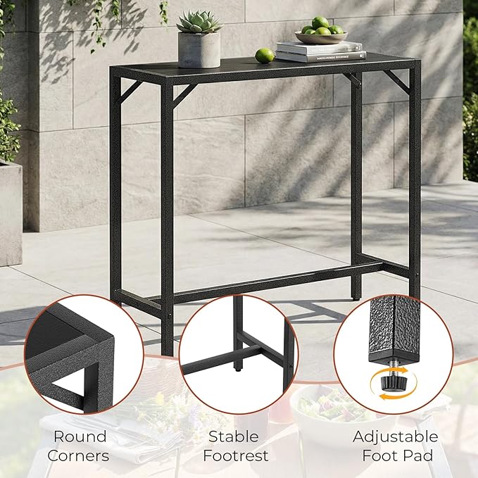 TLSUNNY Outdoor Bar Table, 40" Patio Counter Height Table, High Top Furniture w/HDPE Top, E-Coating & Hammer-Finish Frame, Adjustable Foot, All Weather for Hot Tub,Balcony,Poolside,Kitchen