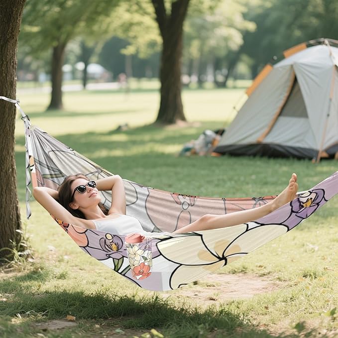 Orchid Blossom Outdoor Hammocks with Tree Straps Fabric Hammock for Camping & Hiking Essential