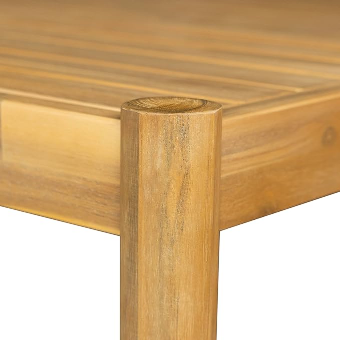 Christopher Knight Home Flemis Patio Rectangular Acacia Wood Dining Table, Slat Panel Design, for 4-6 People, Outdoor Table for Dining Set, Non-Slip Foot Pads, Garden and Balcony, Light Teak