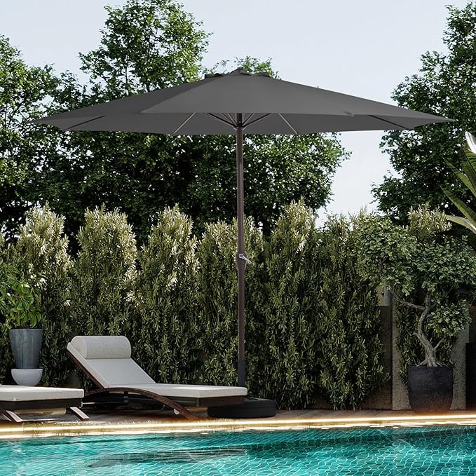 JEAREY 12' Patio Umbrellas Outdoor Table Market Umbrella w/Crank, 8 Sturdy Ribs, UV Protection Windproof for Garden, Deck, Backyard, Pool(Gray)