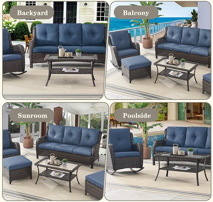 Belord Outdoor Coffee Table for Patio - 40 Inch Rattan Patio Coffee Table with 2-Layer Storage, Rectangular Tempered Glass Outdoor Wicker Table for Porch Balcony Deck Brown