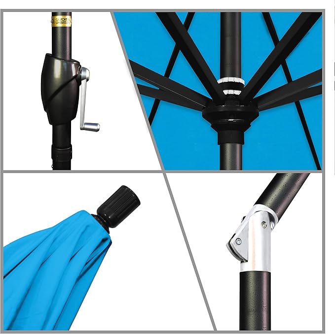 California Umbrella 9' Round Aluminum Market Umbrella, Crank Lift, Auto Tilt, Bronze Pole
