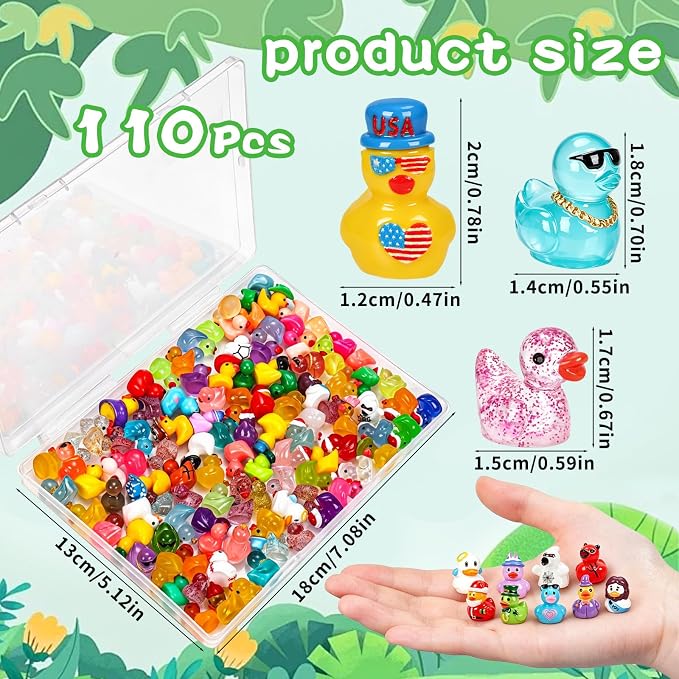 110Pcs Mini Resin Ducks Various Multicolor Tiny Ducks to Hide Miniature Resin Animals Variety Pack Small Little Figurines Bulk for Fairy Garden Micro Landscape Ornament Dollhouse Decor