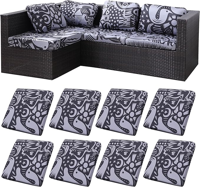 BIETYONE 8Pcs Stretch Patio Cushion Covers,Outdoor Couch Covers Replacement,Outdoor Couch & Sofa Slipcovers,for Patio Furniture Cushion Covers,Washable Reusable urniture Protector(Grey Pigeon,8PCS)