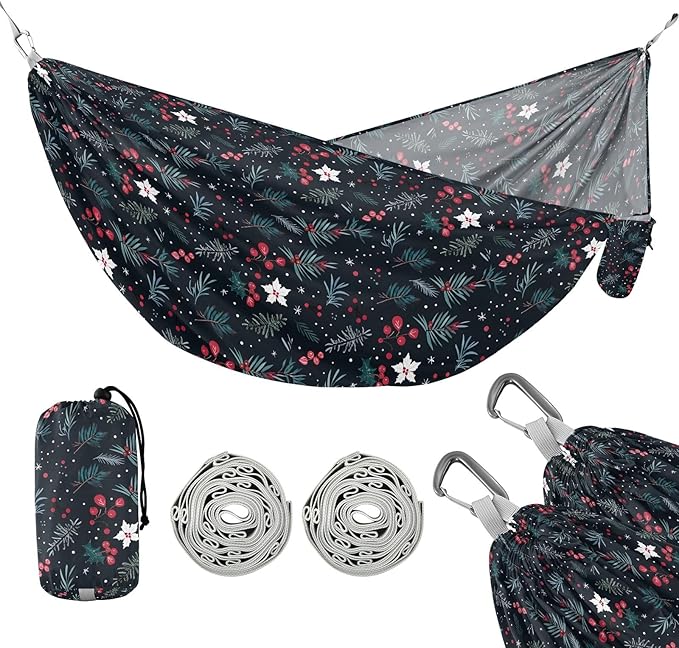 Camping Hammock Outdoor Hammocks for Outside Fir Trees Flowers Beach Trees Portable Lightweight with Pockets Tree Straps Indoor