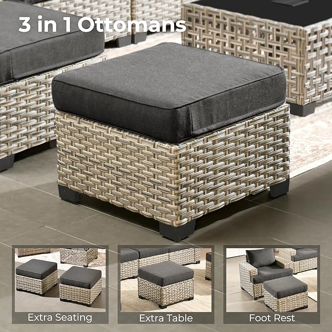 HOOOWOOO Outdoor Sectional Patio Furniture Set,8 Pieces Wicker Conversation Sets,Extra Deep Out Door Sofa Outside Furniture Couch with Swivel Chairs Ottoman,Black
