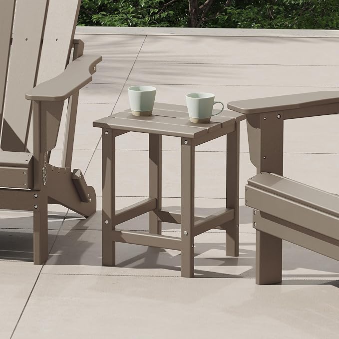 Costaelm Square Outdoor Side Tables, Adirondack Patio Tables for Outside, HDPE Patio End Table Weather Resistant, Balcony Table for Pool, Seaside, Backyard, Porch, Indoor Companion, Weathered Wood
