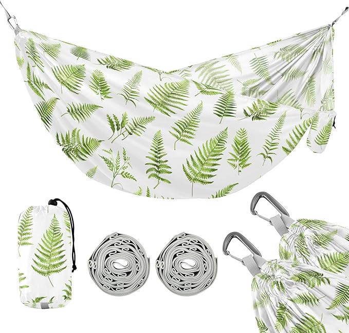 Camping Hammock Outdoor Hammocks for Outside Fern Pteridophyte Beach Trees Portable Lightweight with Pockets Tree Straps Indoor