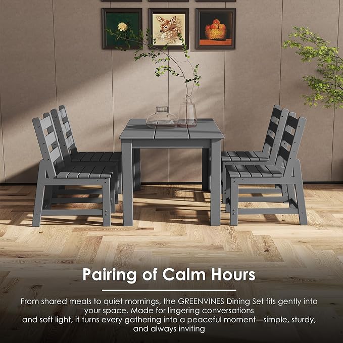 GREENVINES 7 Piece HDPE Outdoor Patio Dining Set, Table and 6 Chairs, Gray