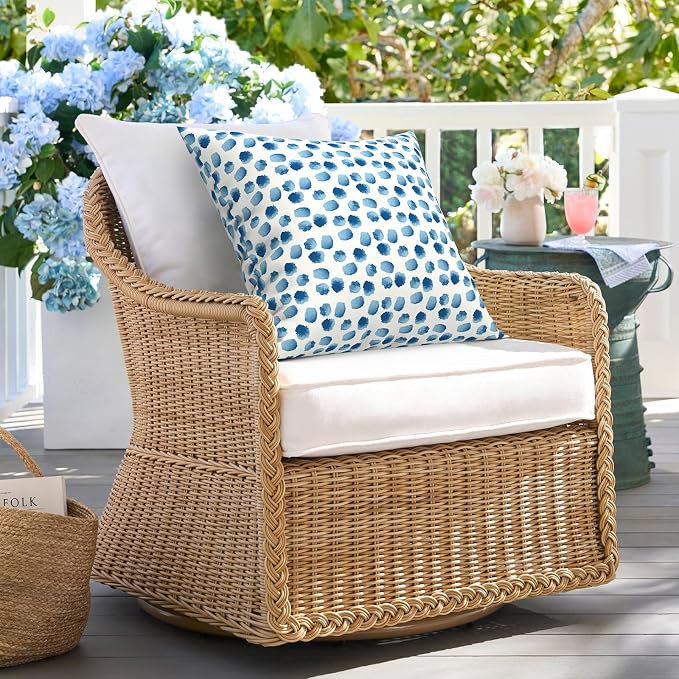 DYTXIII Pack of 2 Waterproof Outdoor Pillow with Inserts, 18x18 Square Patio Decorative Throw Pillow for Home,Sofa,Bench and Patio Furniture,Brush Blue