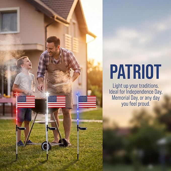 CALLARON Solar Decorative Lights LED Outdoor Solar Lights America Flag Decorative Flags Patriotic Garden Flag Solar Landscaping Spotlights Solar Garden Lights Outdoor LED Flagpole Lights