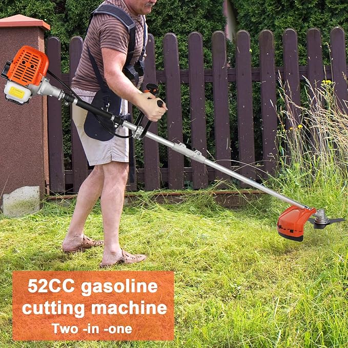 52CC Gas String Trimmer & Petrol Hedge Trimmer Cordless, 2 in 1 Full Functioning Gas Lawn Mower Brush Cutter, 2-Stroke Grass Trimmer Cordless String Trimmer Gas Powered Hedge Shears New